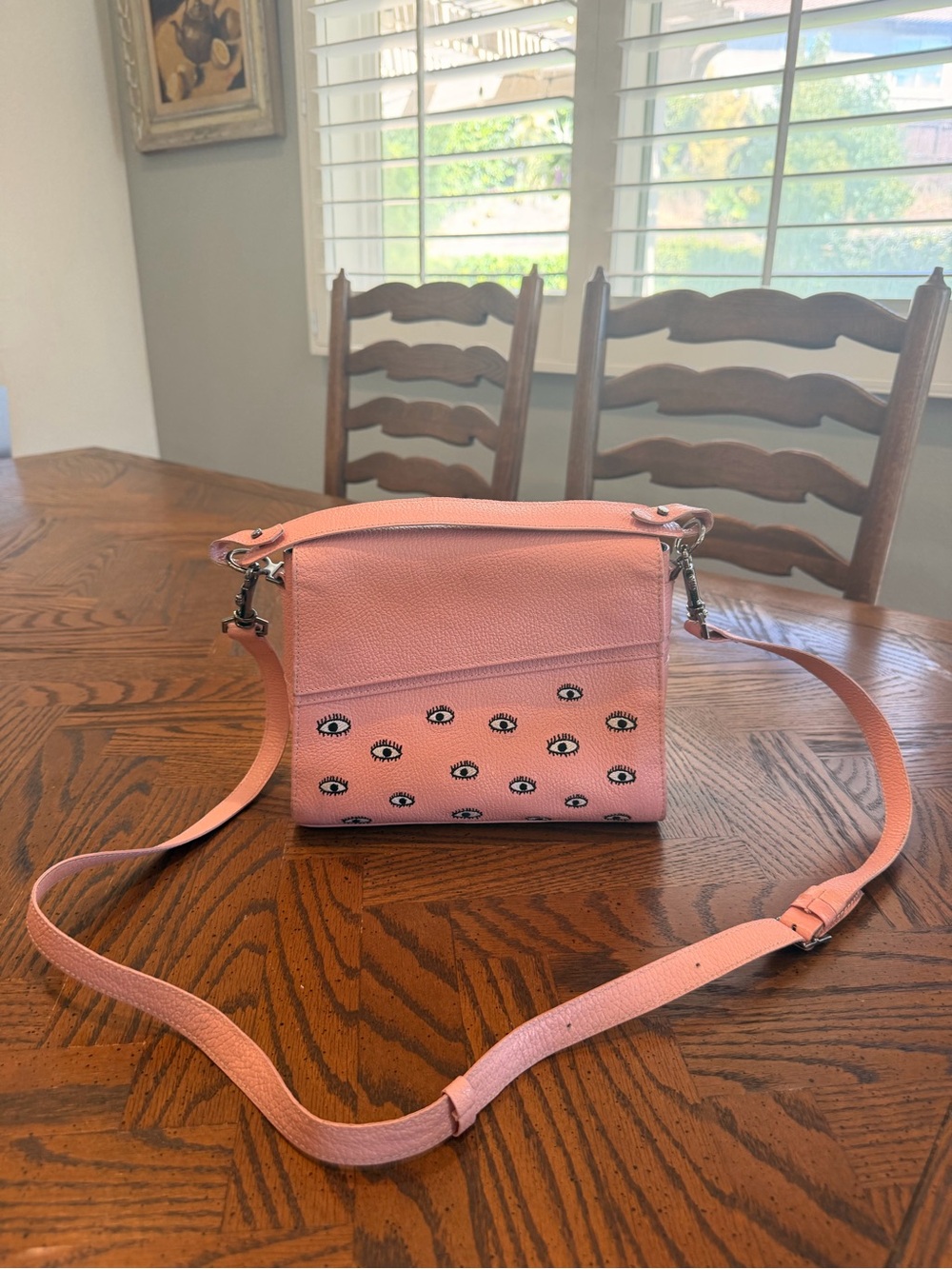 Min & Mon Pink Embroidered Eye Crossbody Bag